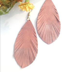 SALE: Pink Tone Fringe Leather Drop Earrings